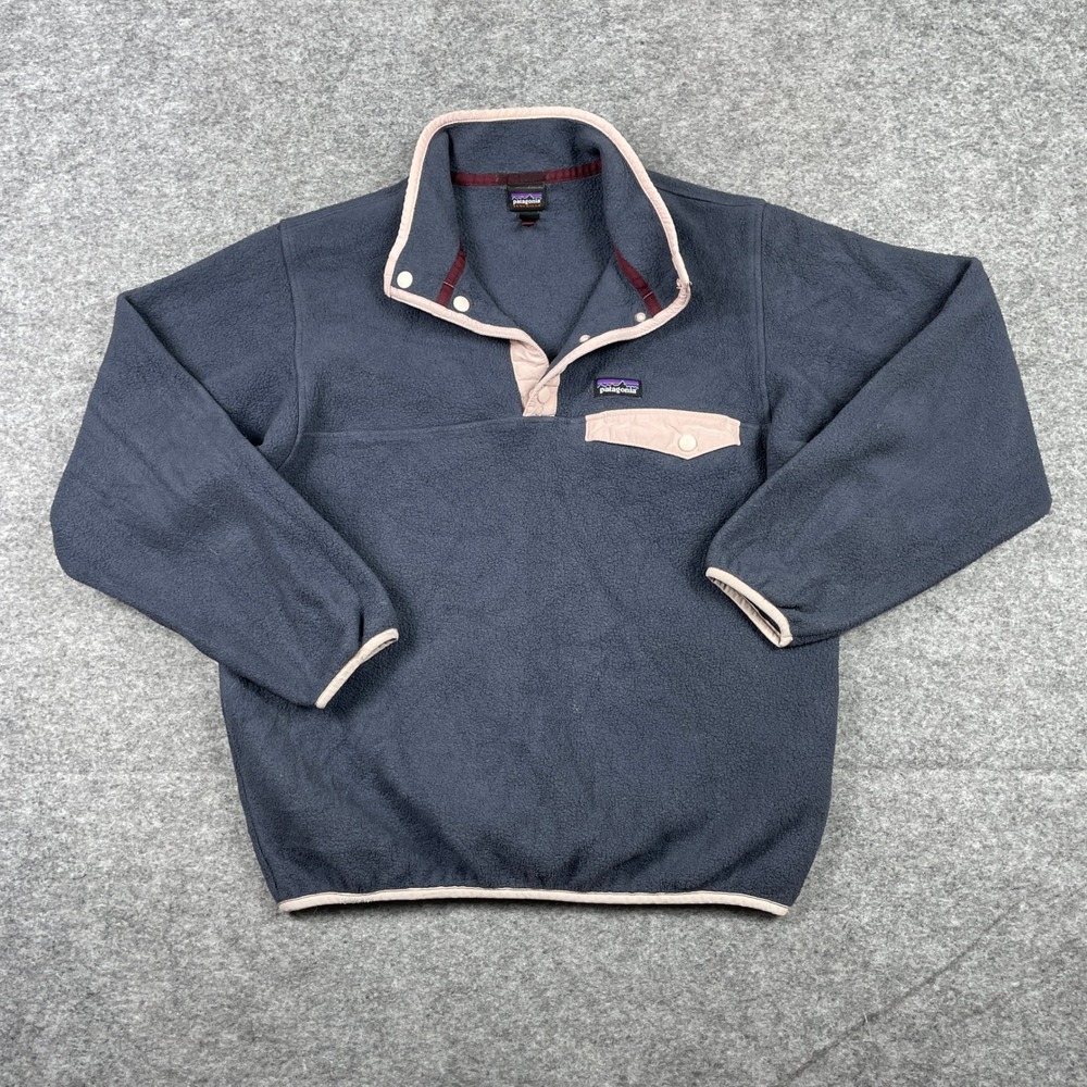 Patagonia Synchilla Sweater Girls XL 14 Blue Snap-T Fleece Pocket Pullover